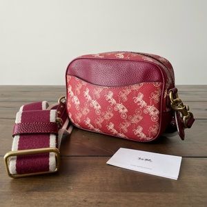Lunar New Year Camera Bag 16 with Horse And Carriage Print and Varsity Stripe.